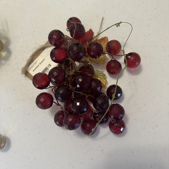 Set/3 Red & Yellow, Plastic Lucite Faceted Jeweled Grape‎ Clusters Leaves - Picture 8 of 8